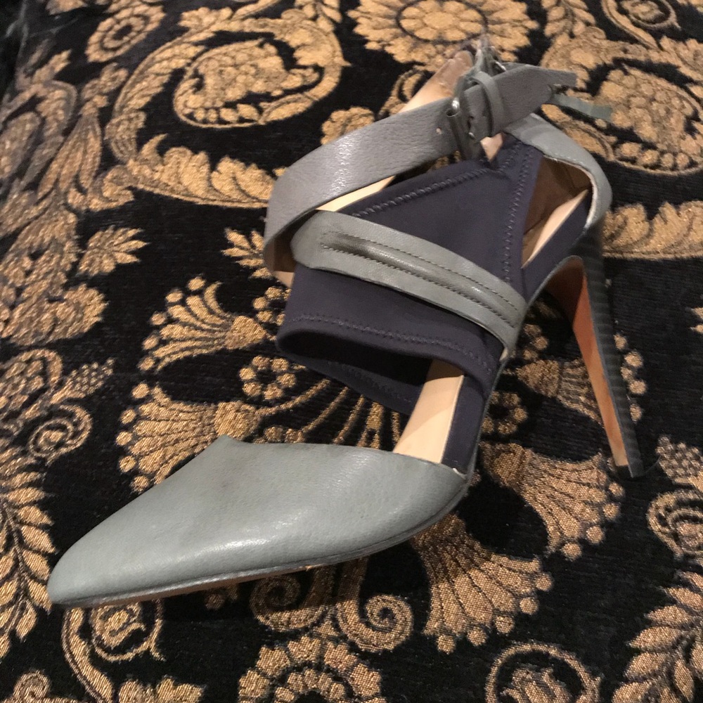 Leather upper stiletto heel sandals.